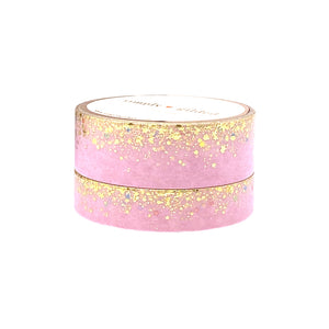 Pastel Pink Gumdrop Stardust washi set with holographic glitter foil