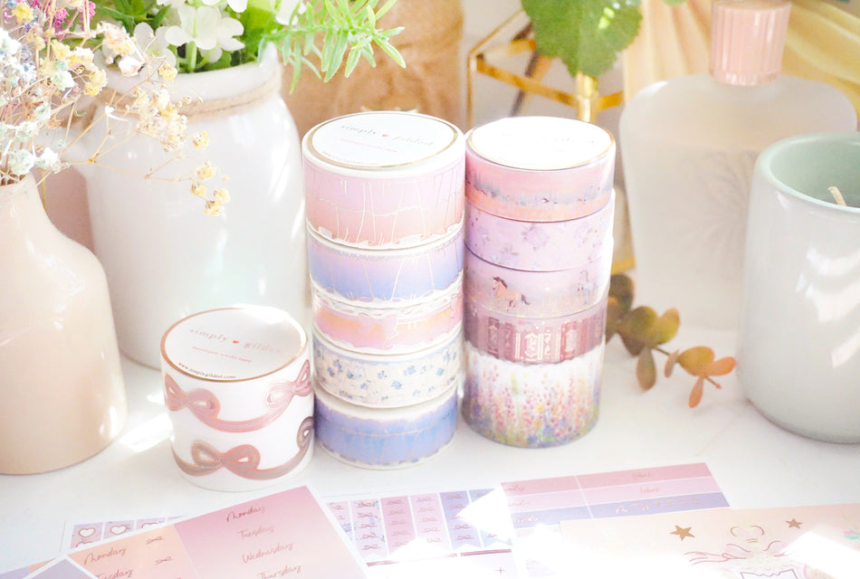 Wild Horses foil washi tape collection styled on a pale desk
