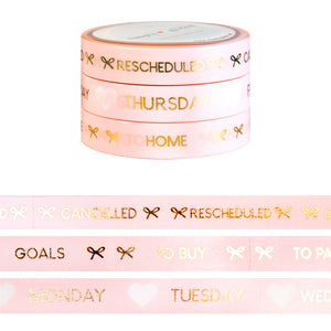 Perforated washi tape bundle with days of the week and task rolls