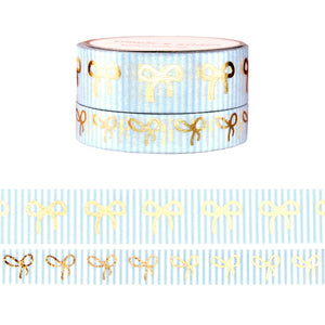 Seersucker Bow foil washi tape set in blue with light gold foil